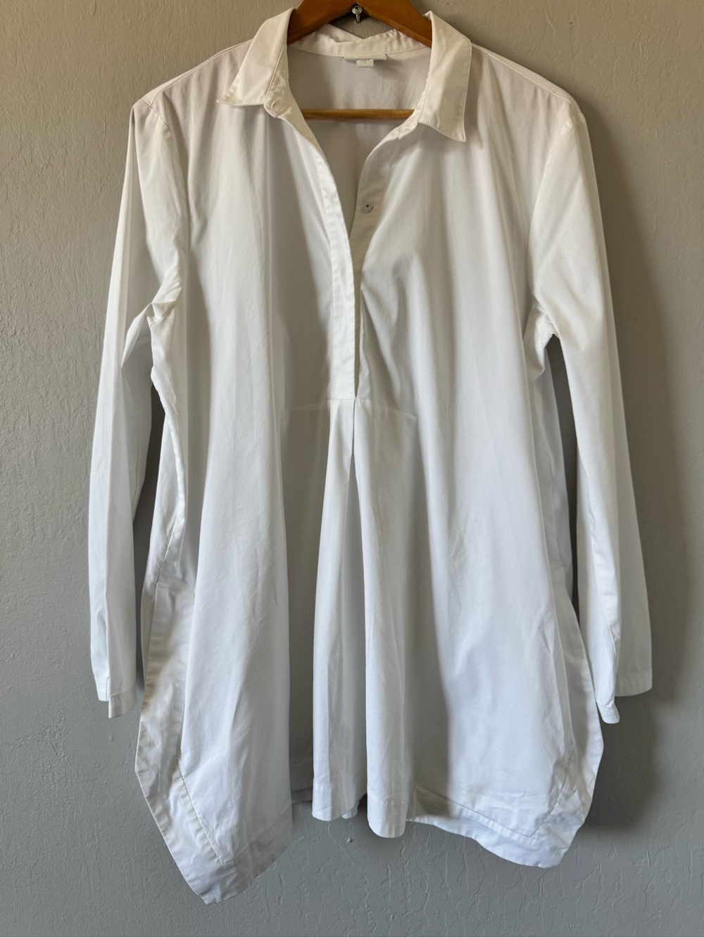 J. Jill White Long Sleeve Tunic Half Button-Front Shirt w/ Pockets Lagenlook